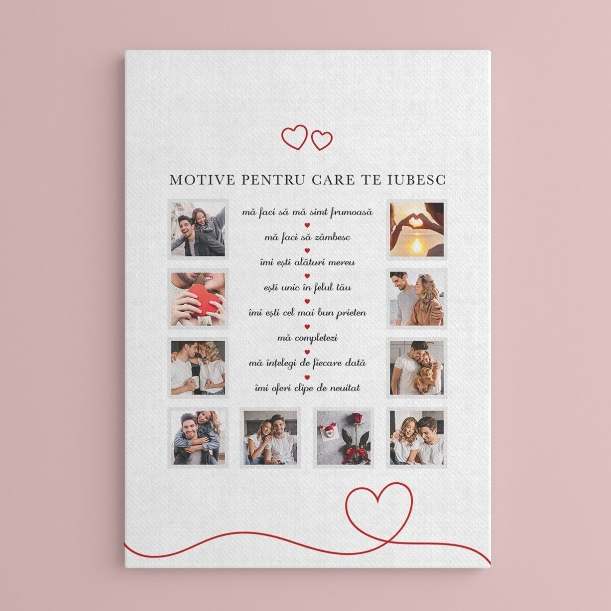 Tablou canvas cu 10 poze și text - Motive pentru care te iubesc