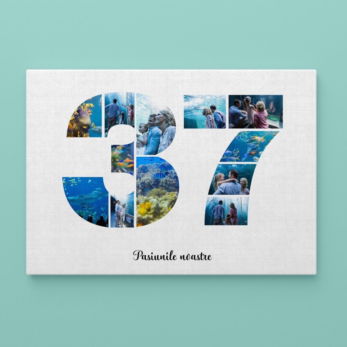 Tablou canvas landscape personalizat cu 12 poze model numărul 37 și mesaj text