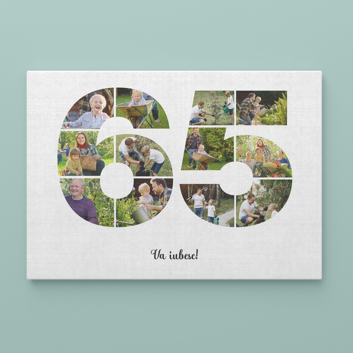 Tablou canvas landscape personalizat cu 12 poze model numărul 65 și mesaj text