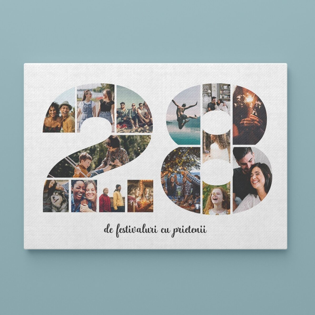Tablou canvas landscape personalizat cu 15 poze model numărul 28 și mesaj text