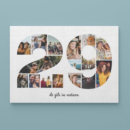 Tablou canvas landscape personalizat cu 16 poze model numărul 29 și mesaj text