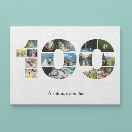 Tablou canvas landscape personalizat cu 17 poze model numărul 100 și mesaj text