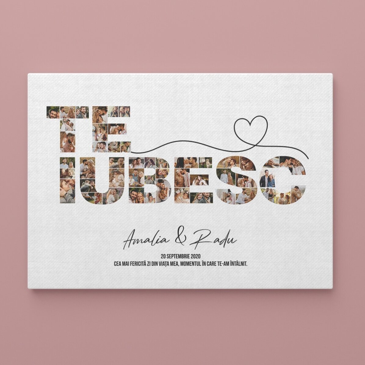Tablou canvas landscape personalizat cu 49 poze și text - Te iubesc