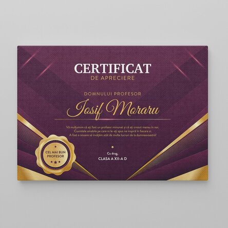 Tablou canvas landscape personalizat - model diplomă de apreciere pentru profesori