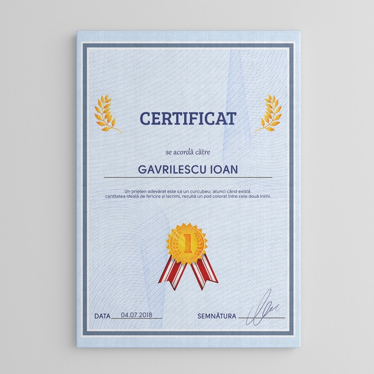 Tablou canvas personalizat - Certificat de recunoștință