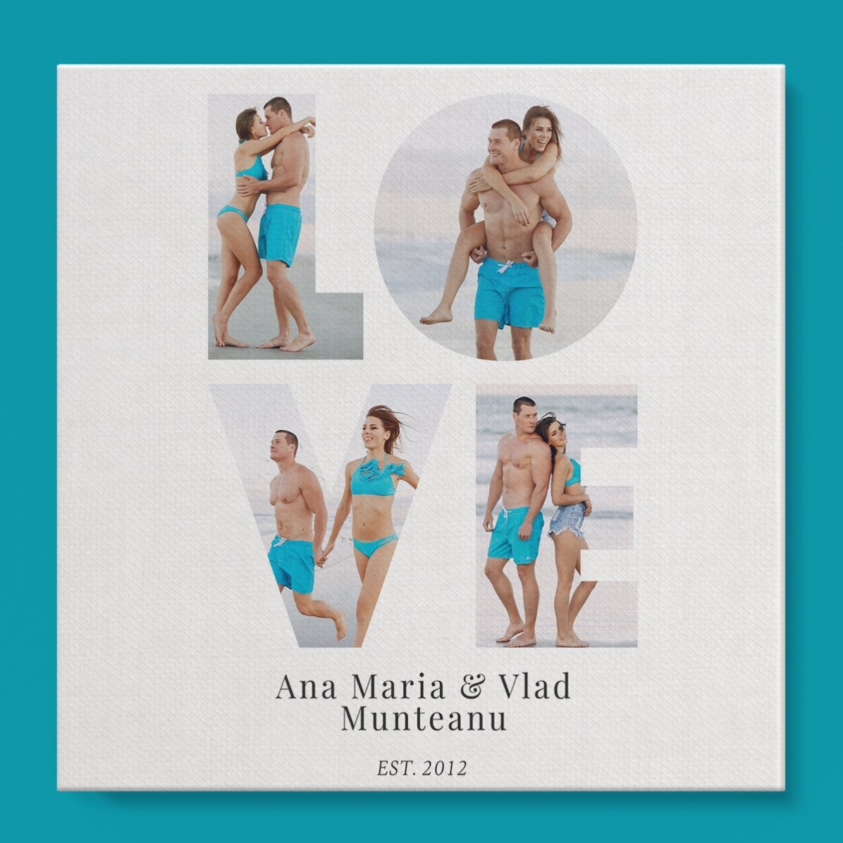 Tablou canvas personalizat cu 4 poze și text - LOVE 