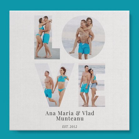 Tablou canvas personalizat cu 4 poze și text - LOVE 