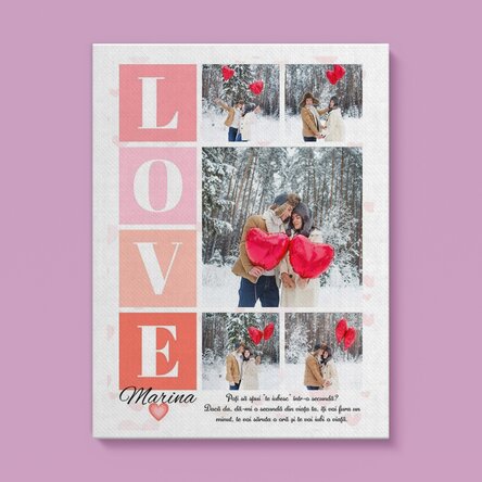 Tablou canvas personalizat cu 5 poze și mesaj pentru îndrăgostiți