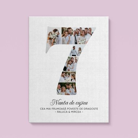 Tablou canvas personalizat cu cifra 7, fotografii și mesaj - Aniversare relație