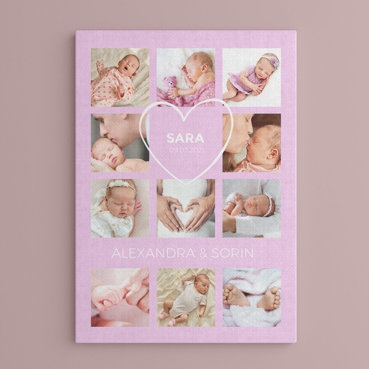 Tablou canvas personalizat cu text și 11 poze - Baby girl