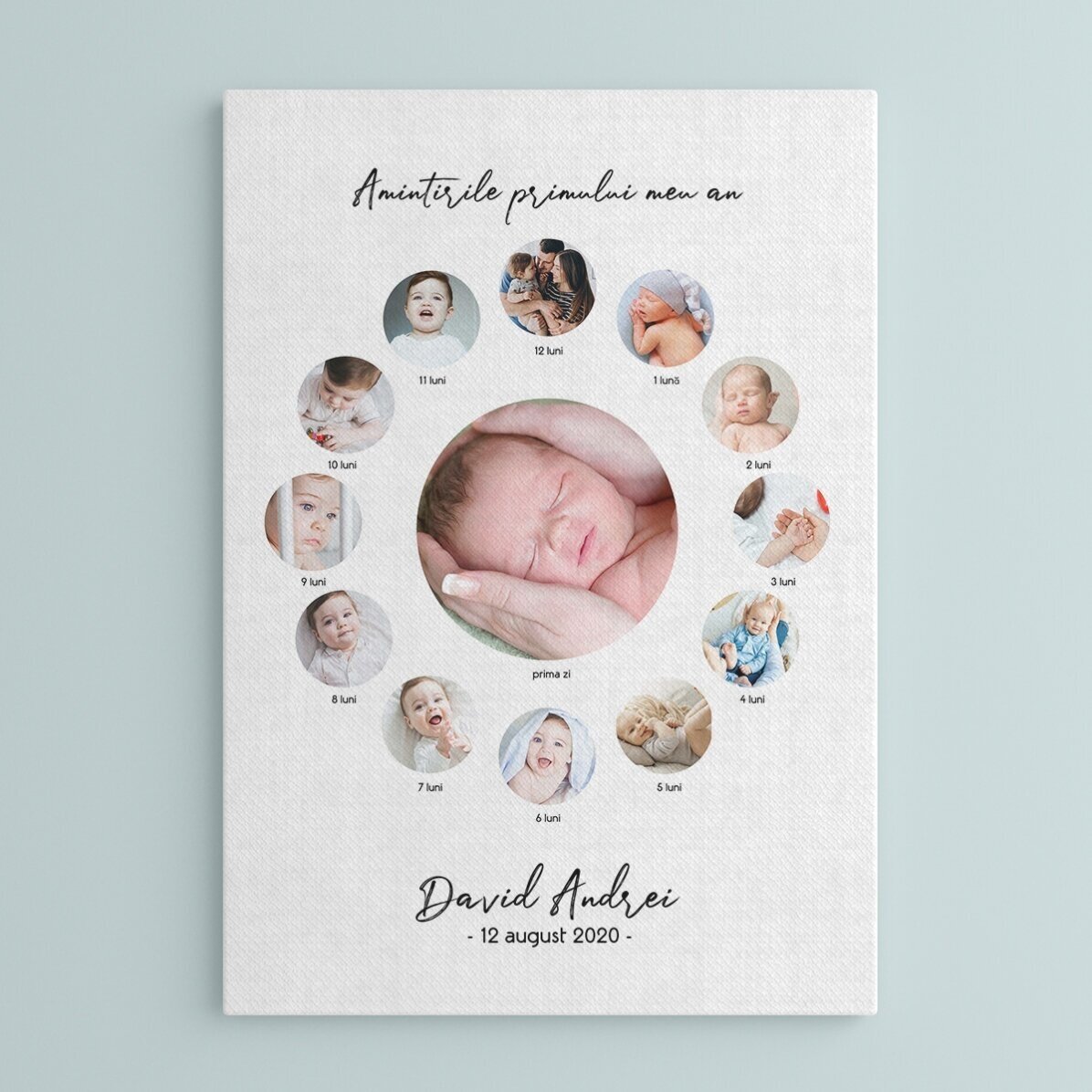 Tablou canvas personalizat cu text și 13 fotografii - Un an de fericire