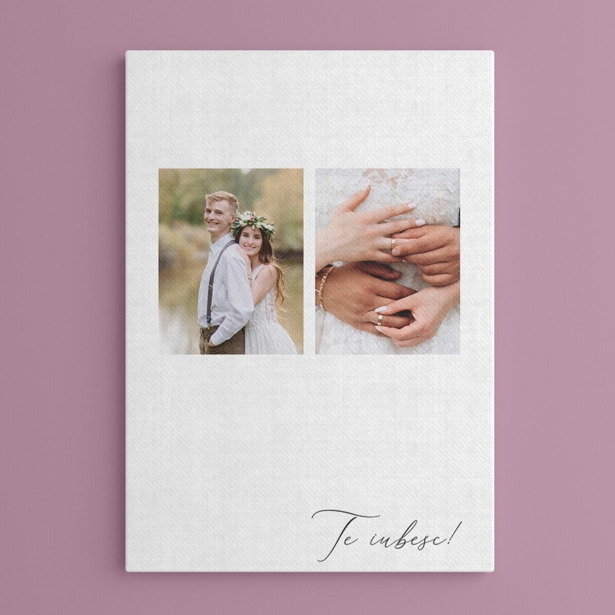 Tablou canvas personalizat cu text și 2 poze - Te iubesc!
