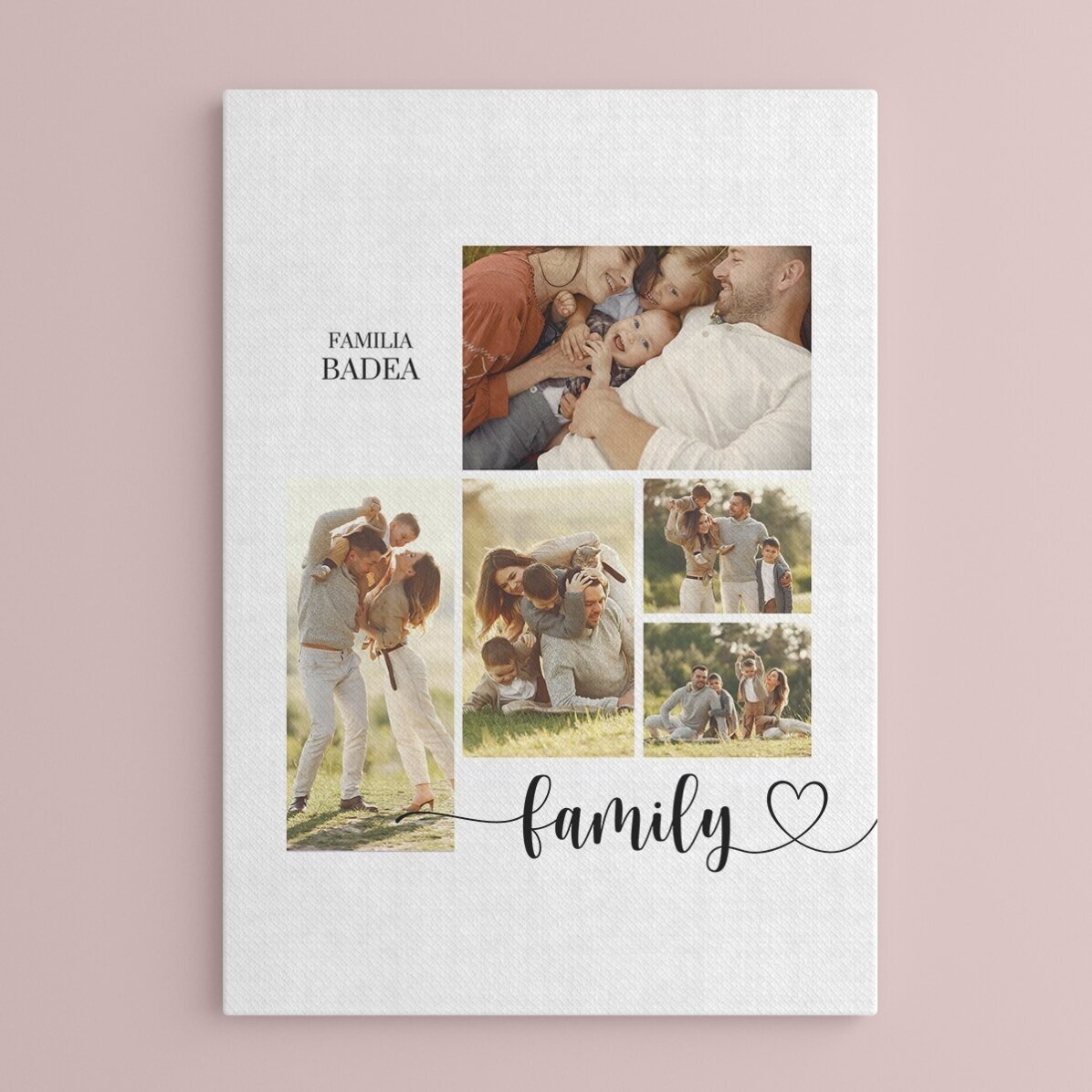 Tablou canvas personalizat cu text și 5 poze - Our family