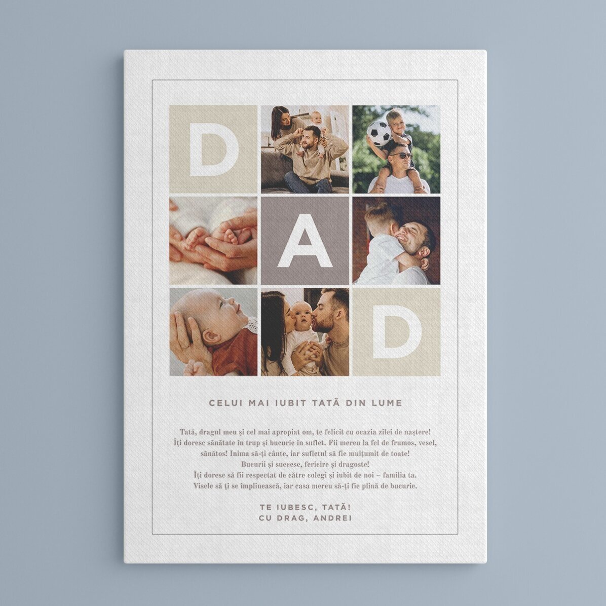 Tablou canvas personalizat cu text și 6 poze - DAD