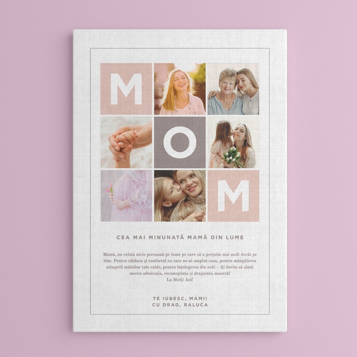 Tablou canvas personalizat cu text și 6 poze - MOM