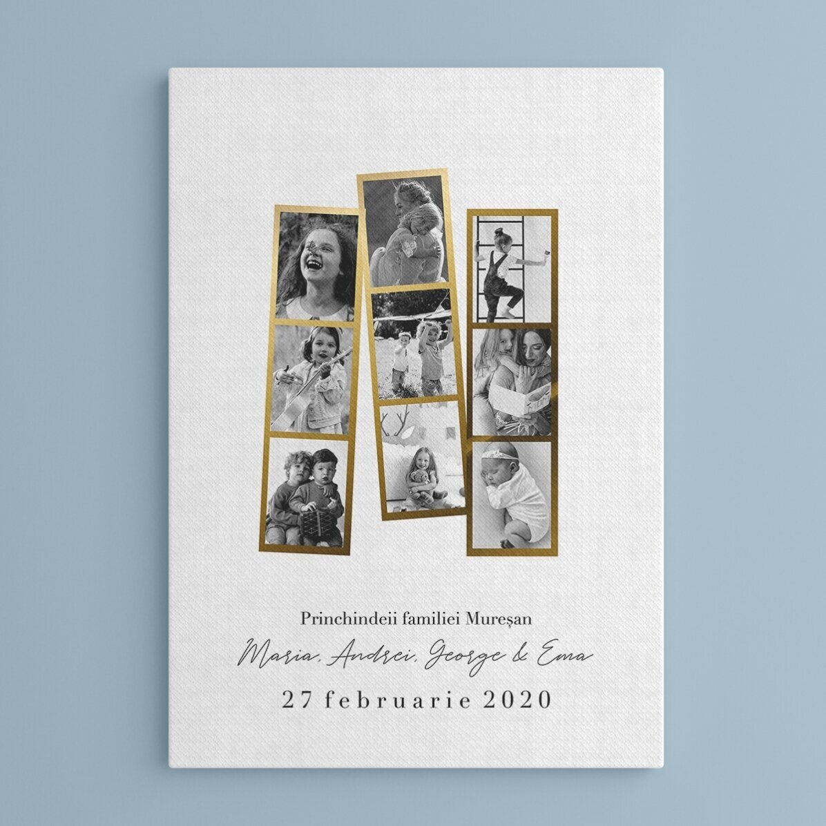 Tablou canvas personalizat cu text și 9 poze - Family Memories