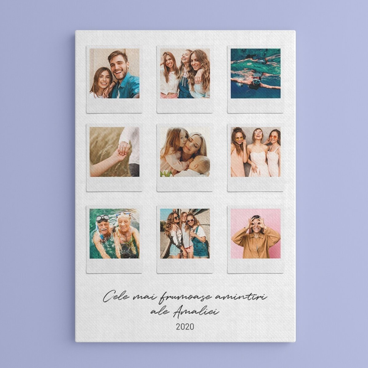 Tablou canvas personalizat cu text și 9 poze stil Polaroid - Cele mai frumoase momente