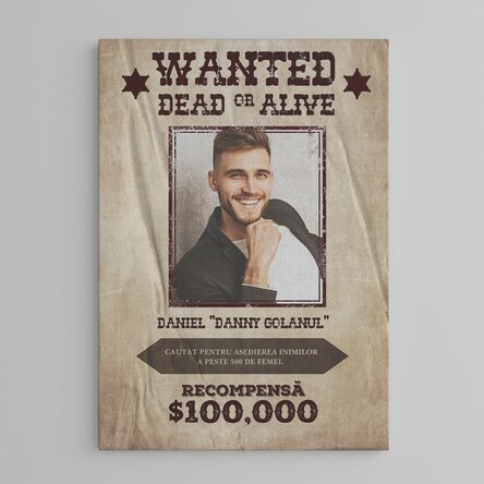Tablou canvas personalizat cu text și poză - Wanted