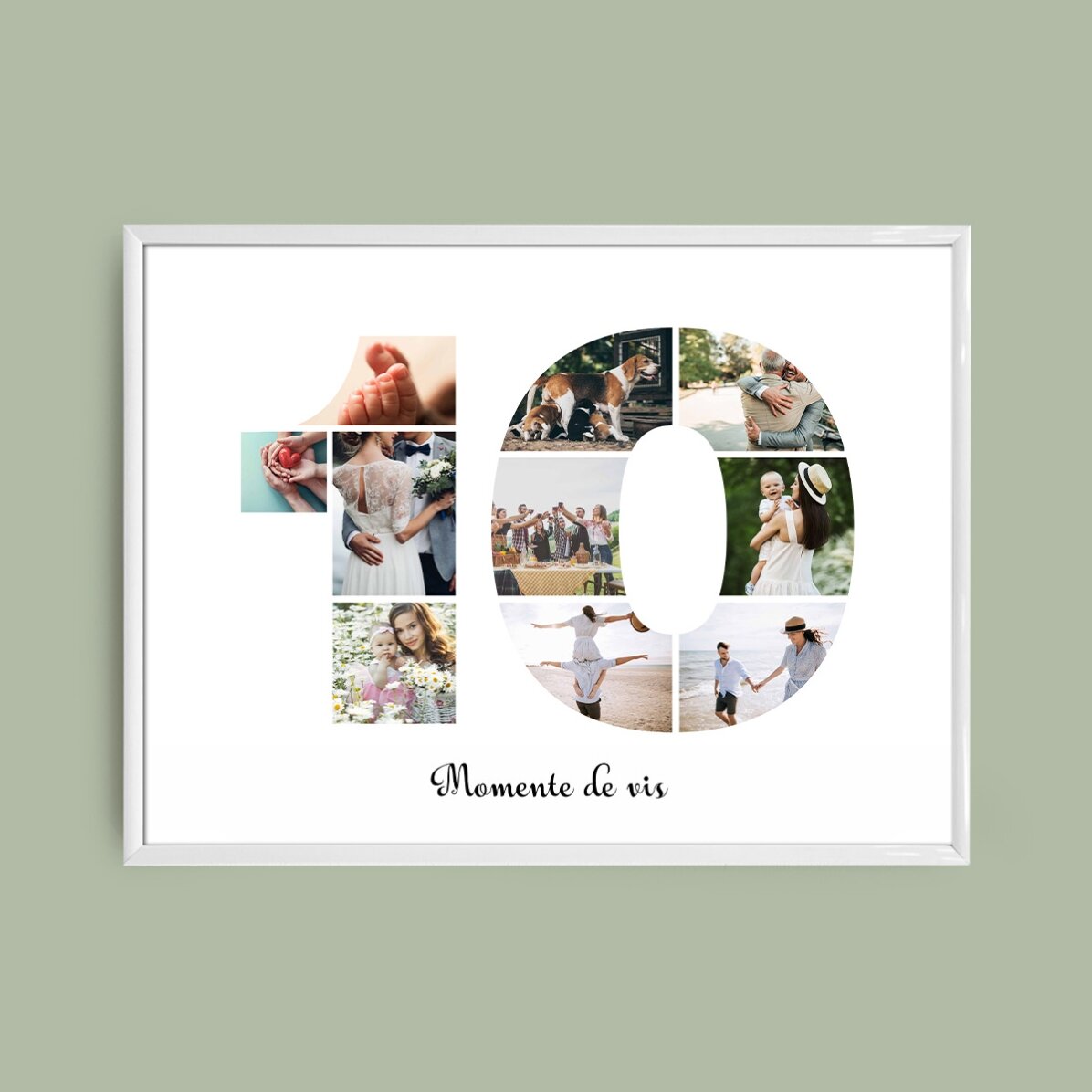 Personalised landscape canvas with 10 photos, model number 10 and text message