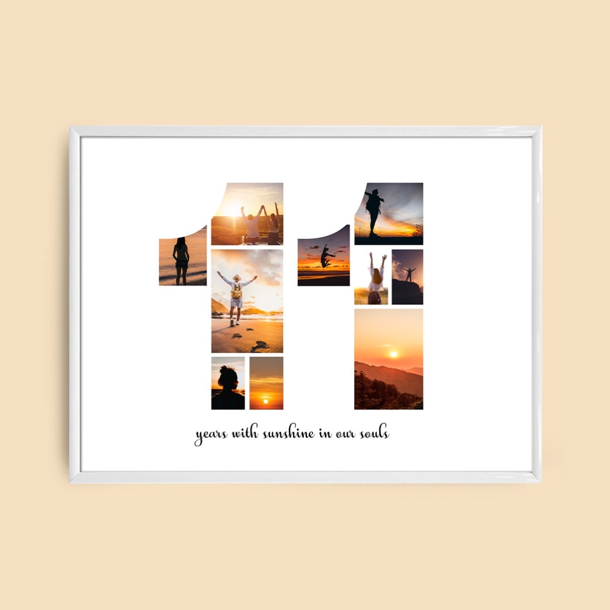 Personalised landscape canvas with 10 photos, model number 11 and text message