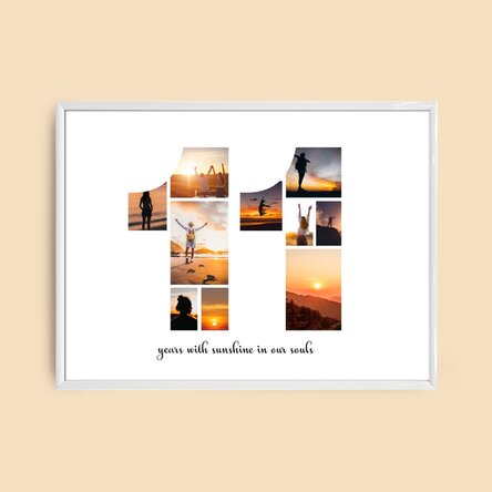 Personalised landscape canvas with 10 photos, model number 11 and text message