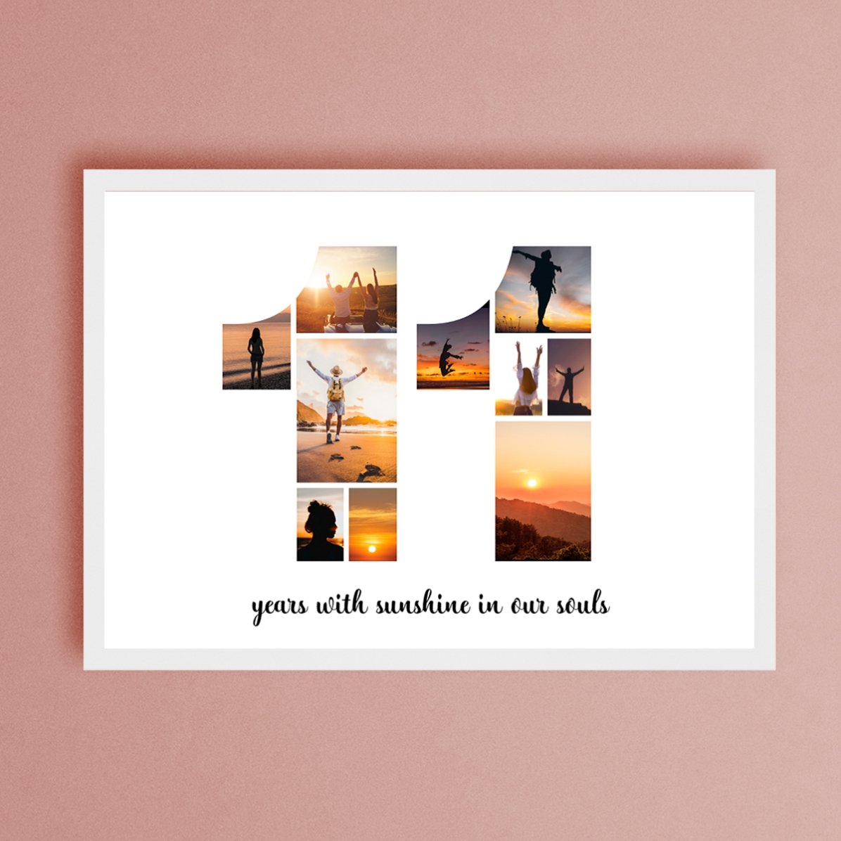 Personalised landscape canvas with 10 photos, model number 11 and text message