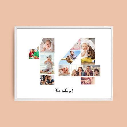 Personalised landscape canvas with 10 photos, model number 14, and text message