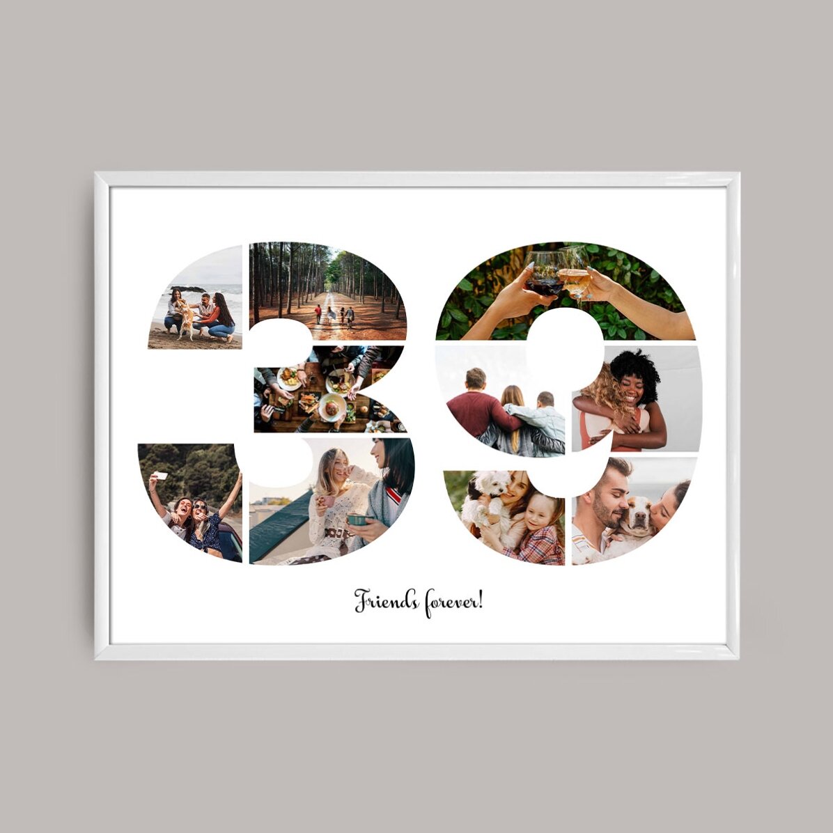 Personalised landscape canvas with 10 photos, model number 39, and text message