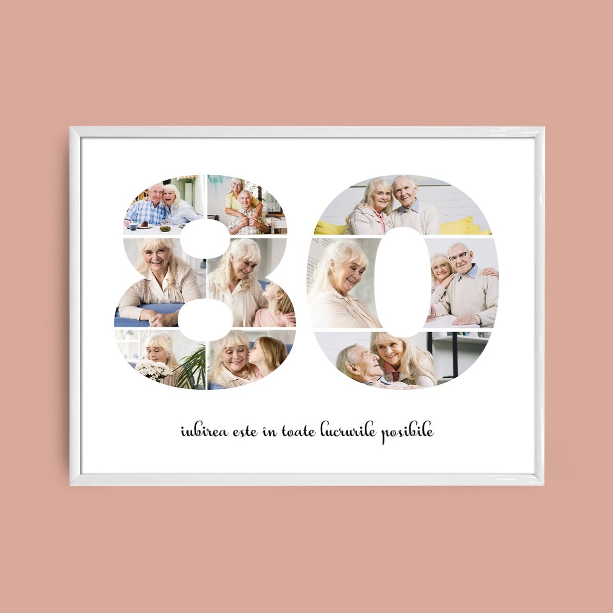 Personalised landscape canvas with 10 photos, model number 80, and text message