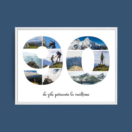 Personalised landscape canvas with 10 photos, model number 90, and text message