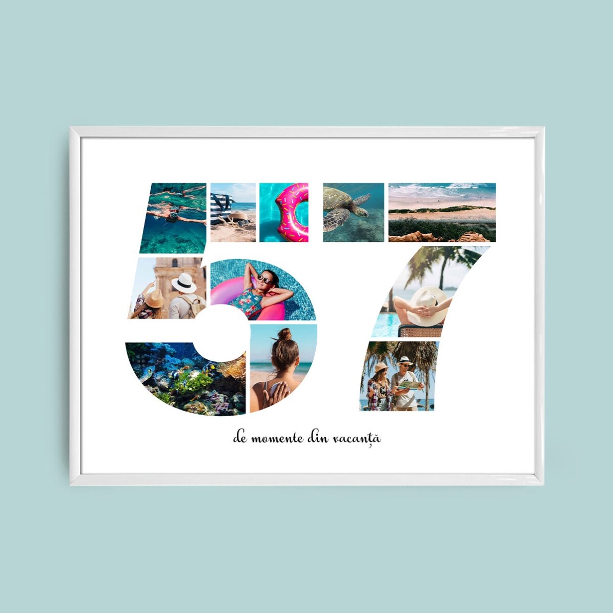 Personalised landscape canvas with 11 photos, model number 57, and text message