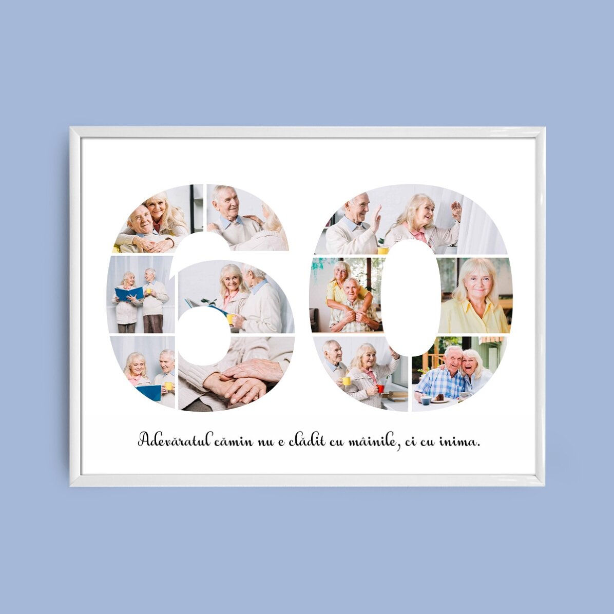 Personalised landscape canvas with 11 photos, model number 60, and text message