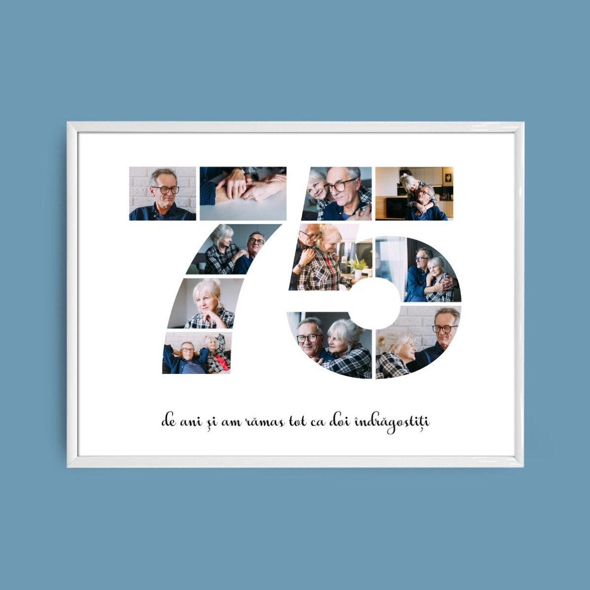 Personalised landscape canvas with 11 photos, model number 75, and text message