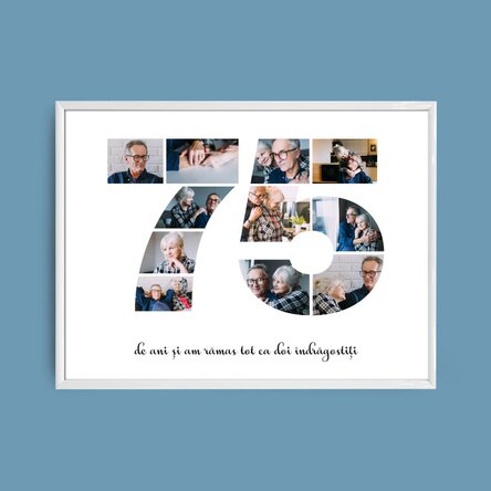 Personalised landscape canvas with 11 photos, model number 75, and text message