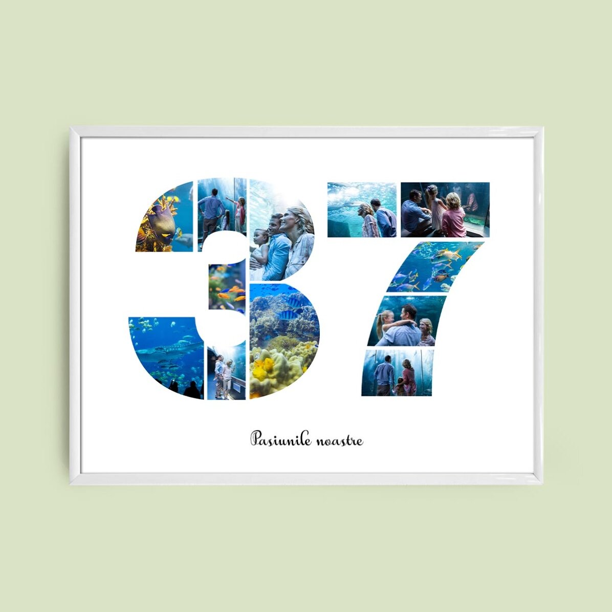 Personalised landscape canvas with 12 photos, model number 37, and text message