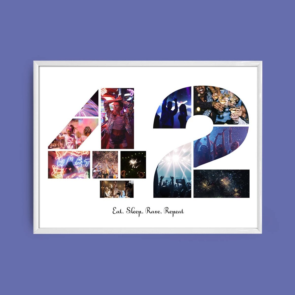 Personalised landscape canvas with 12 photos, model number 42, and text message