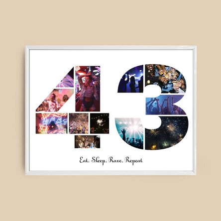 Personalised landscape canvas with 12 photos, model number 43, and text message