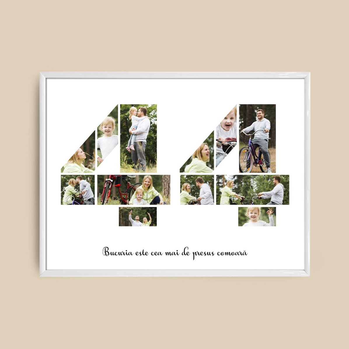 Personalised landscape canvas with 12 photos, model number 44, and text message