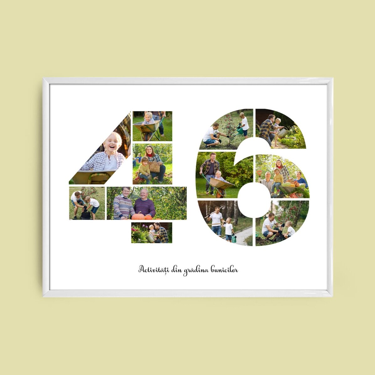 Personalised landscape canvas with 12 photos, model number 46, and text message