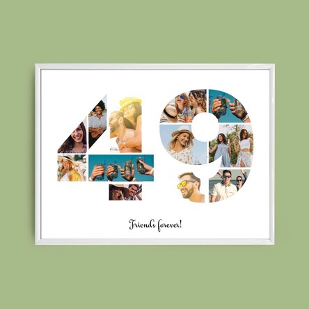 Personalised landscape canvas with 12 photos, model number 49, and text message