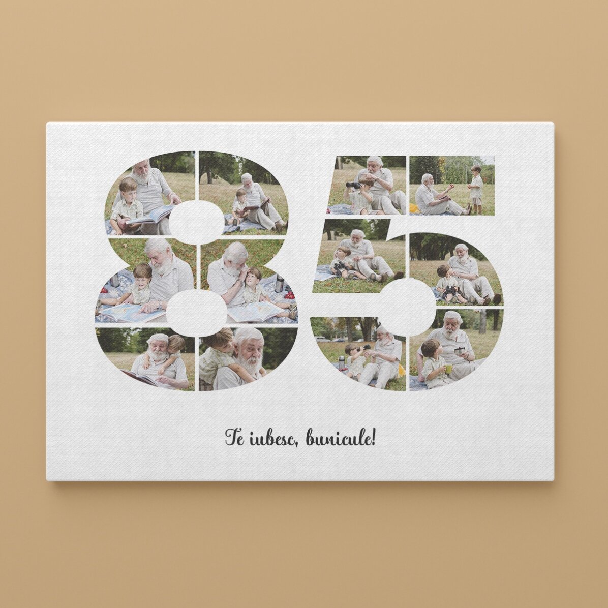 Tablou landscape personalizat cu 12 poze model numărul 85 și mesaj text