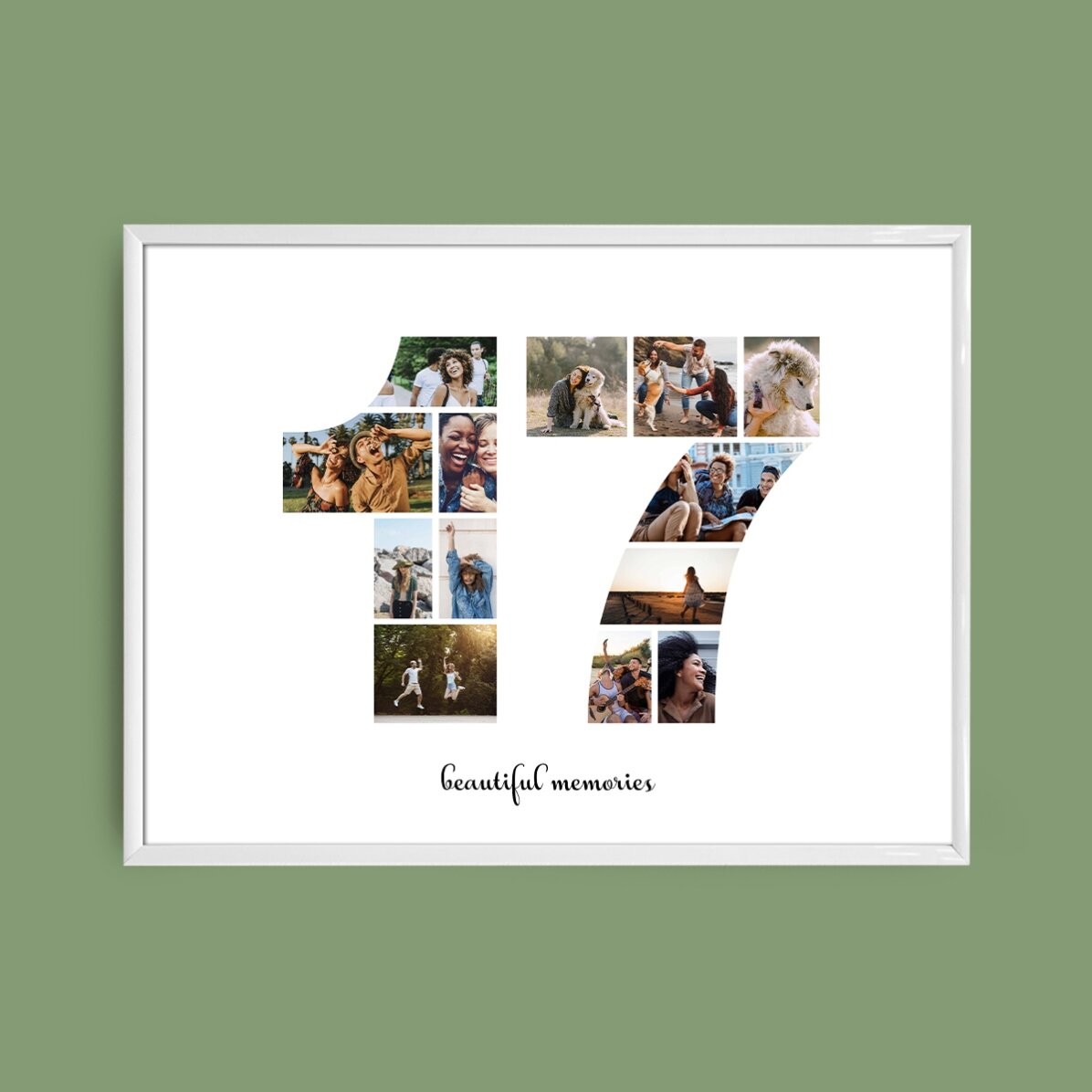 Personalised landscape canvas with 13 photos, model number 17 and text message