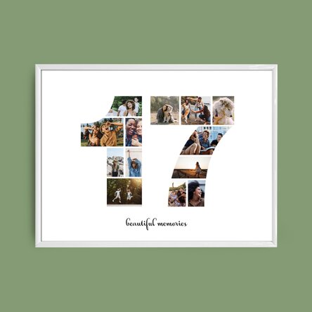 Personalised landscape canvas with 13 photos, model number 17 and text message