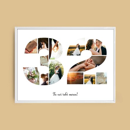 Personalised landscape canvas with 13 photos, model number 32, and text message