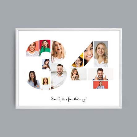 Personalised landscape canvas with 13 photos, model number 34, and text message