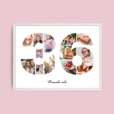 Personalised landscape canvas with 13 photos, model number 36, and text message