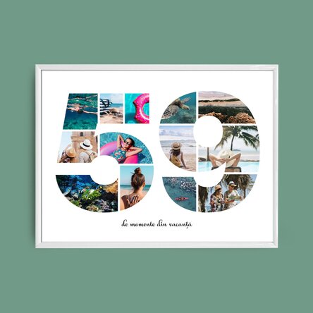 Personalised landscape canvas with 13 photos, model number 59, and text message