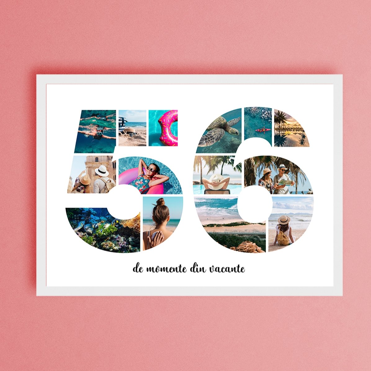 Personalised landscape canvas with 14 photos, model number 56, and text message