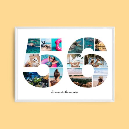 Personalised landscape canvas with 14 photos, model number 56, and text message