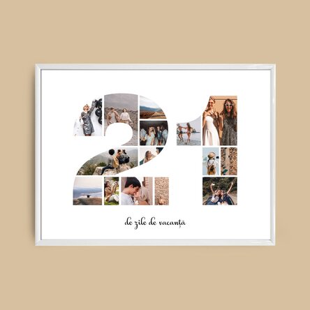 Personalised landscape canvas with 15 photos, model number 21, and text message